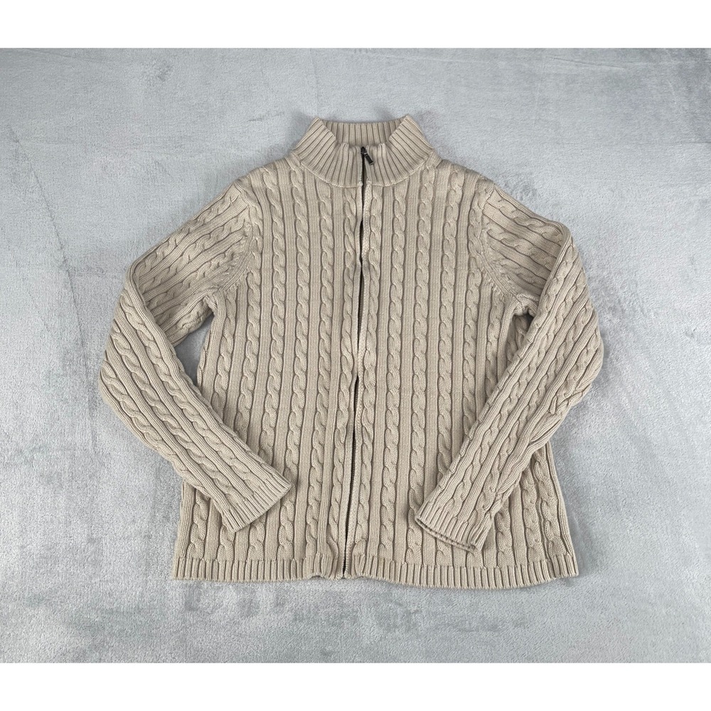 L.L. Bean Plus Size XL Woman's 100% Cotton Full Zip Cardigan Light Beige